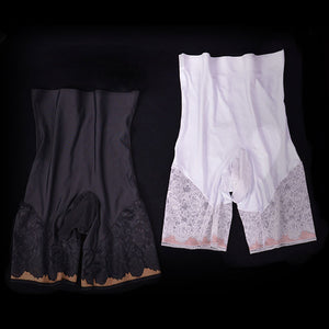Front view of black and white high waist mens lace brief.