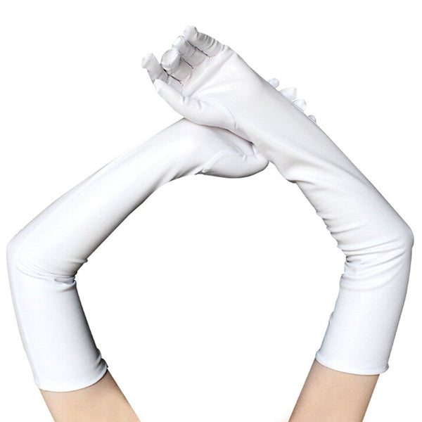 White Latex Leather Wet Look Above Elbow Gloves