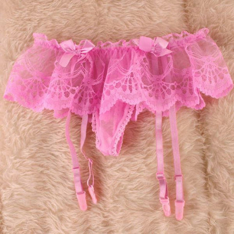Pink Romantic Floral Lace Garter Belt