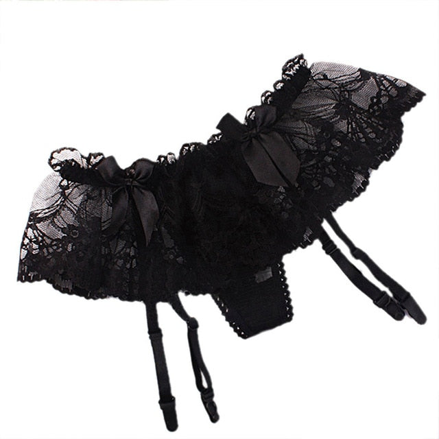 Black Romantic Floral Lace Garter Belt
