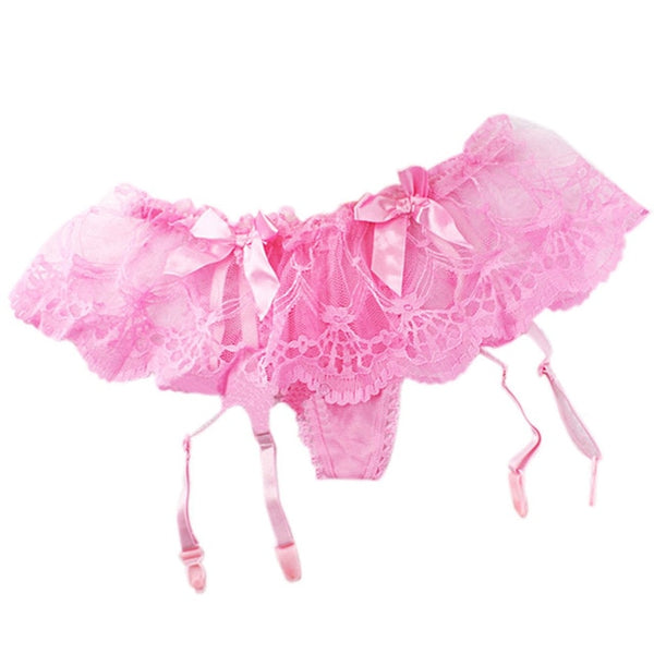 Pink Romantic Floral Lace Garter Belt