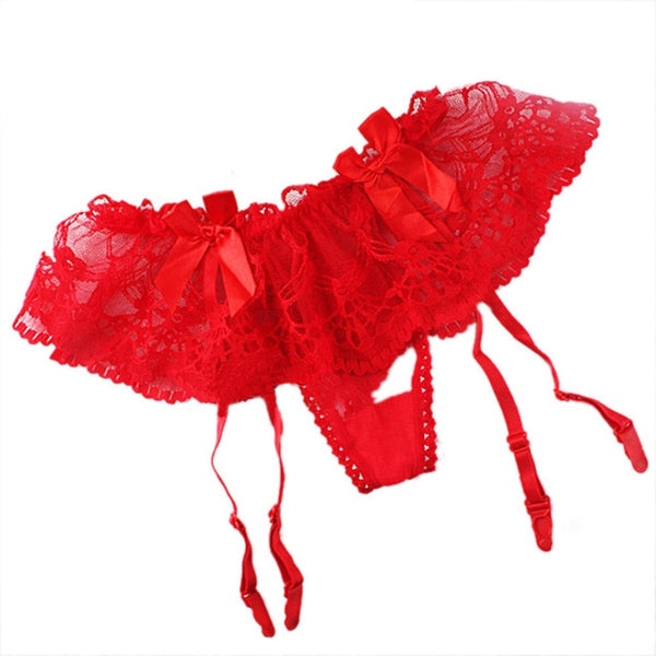 Red Romantic Floral Lace Garter Belt