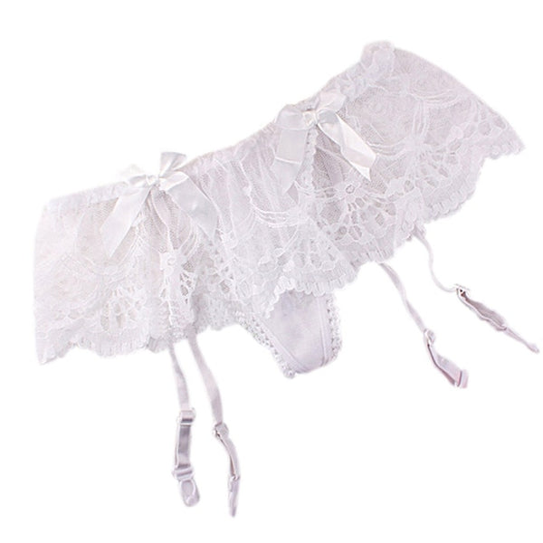 White Romantic Floral Lace Garter Belt