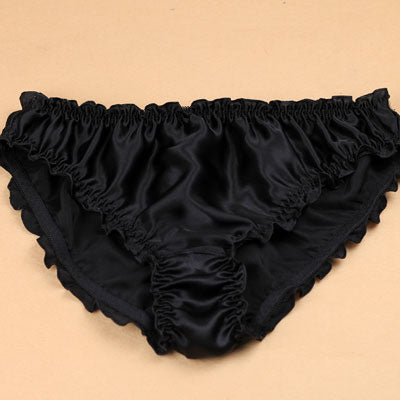 Black Silk Satin Ruffle Panties
