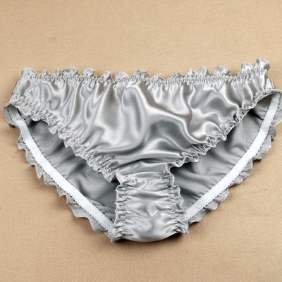 Gray Silk Satin Ruffle Panties