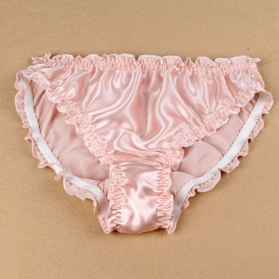 Pink Silk Satin Ruffle Panties