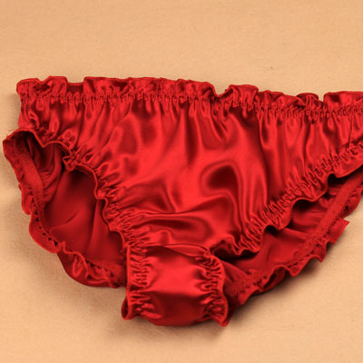 Red Silk Satin Ruffle Panties